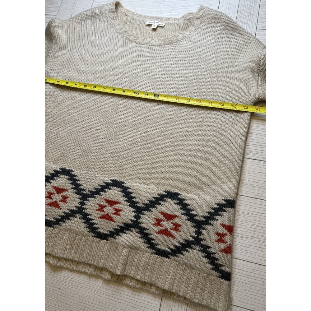 Hem & Thread Wool‎ Blend Aztec Print Beige Women's Sweater Sz M Academia Cottage - Picture 3 of 9